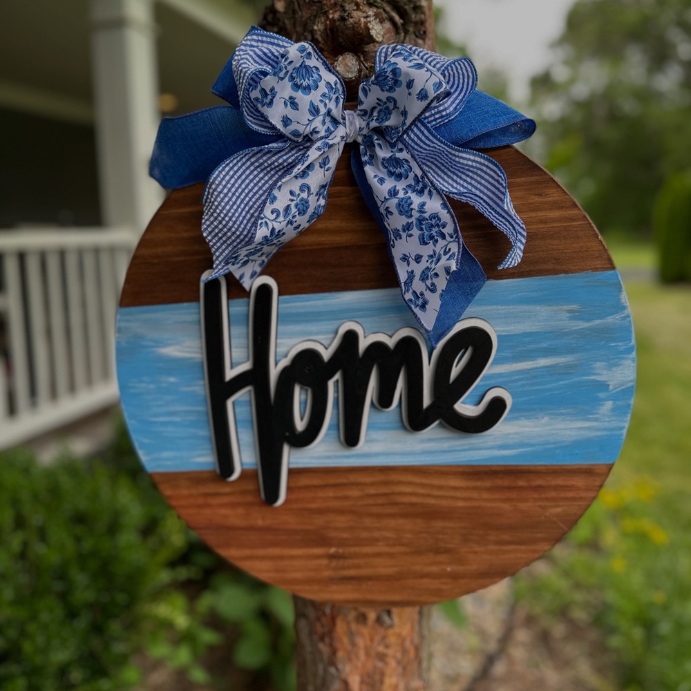 Handmade Rustic Home Wall Decor with Blue Accents